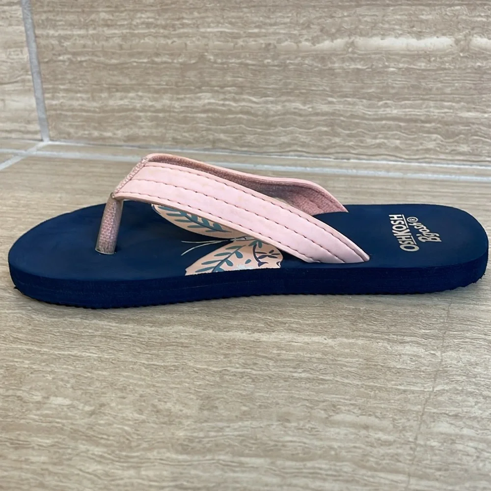OSHKOSH B’GOSH UEC girls size 11/12 navy blue pink butterfly flip-flops sandals